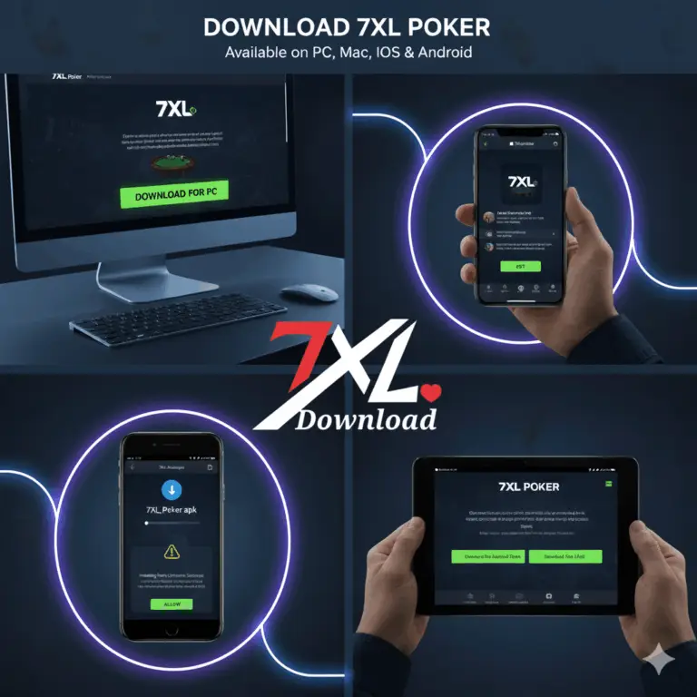"Download 7XL Poker across multiple devices including PC, Mac, iOS, and Android."